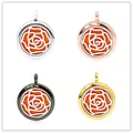 Set mit 25 mm Aromatherapie-Diffusor-Medaillon-Anhängern in vier edlen Metallfarben - Rose Hohl (012) / 25mm Größe (Inklusive 10 Pads) / Chrom