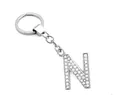 Elegant silver rhinestone encrusted capital letter N pendant keychain for bags - Silver N