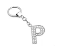 Shiny rhinestone encrusted silver letter P keychain pendant for bags and car keys - Silver P