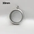 30mm round frosted stainless steel locket pendant with double clear glass windows for charms - Frosted Pendant Only (Without Chain) / 30mm (Outer Diameter) / Steel