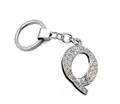 Silver keychain featuring a rhinestone-encrusted letter Q pendant - Silver Q