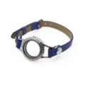 25mm stainless steel crystal floating locket bracelet with a blue PU leather strap - Single Wrap Bracelet (Rhinestone Locket) / 25MM Stainless Steel (Screw Twist Open) / Sapphire Blue