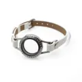 25mm stainless steel glass locket bracelet with white PU leather strap and rhinestones - Single Wrap Bracelet (Rhinestone Locket) / 25MM Stainless Steel (Screw Twist Open) / White