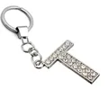 Silver alloy keychain with rhinestone encrusted capital letter T pendant - Silver T