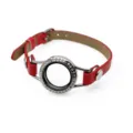 Elegant 25mm stainless steel rhinestone glass locket bracelet with vibrant red PU leather strap - Single Wrap Bracelet (Rhinestone Locket) / 25MM Stainless Steel (Screw Twist Open) / Red
