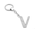 Silver-colored alloy letter V keychain pendant with sparkling rhinestone inlay DIY accessory - Silver V