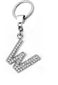 Silver alloy 35mm letter W keychain variant encrusted with sparkling rhinestones - Silver W