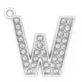 35mm silver-tone alloy letter W pendant charm with sparkling rhinestone inlay - Letter W (35MM Chrome Drill Alphabet Pendant)