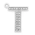 Silver alloy letter T charm pendant paved with sparkling rhinestones for DIY crafts - Letter T (35MM Chrome Drill Alphabet Pendant)
