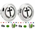 Clip de aromaterapia de 30mm para coche en acero con diseño de cruz y almohadillas de colores - Tapa Lisa - Clip Móvil / 30mm / Cruz con Corona de Laurel (253)