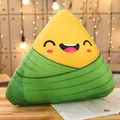 Cute triangular green and yellow zongzi plush pillow with a happy cartoon smiley face - Style 10