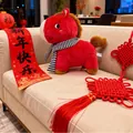 Adorable red plush horse toy with striped scarf for Chinese New Year mascot decoration - 28*22cm / Red