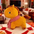 Cute yellow horse plush toy with striped scarf for Chinese New Year mascot gift - 28*22cm / Orange