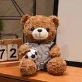 Cute brown teddy bear plush toy wearing a soccer jersey and holding a ball - 16cm / Brown Bear White Print (England)