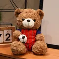 Adorable soccer teddy bear plush toy wearing a red and blue striped football kit - 16cm / Brown Bear Red Blue Stripes (Spain)