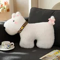 Cute white plush puppy dog toy pillow featuring a pink bow on tail and bee collar detail - 50*32cm / White