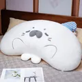 Cute white seal-shaped plush backrest pillow with soft fleece texture and blue sleeping cap - 55cm / Angry Pillow