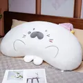 Cute white seal plush pillow with a pink checkered nightcap on a cozy bed setup. - 55cm / Playful Pillow