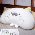 Large cute white seal plush curved backrest pillow with a yellow checkered sleeping hat - 55cm / Cute Pillow