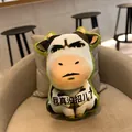 Funny cow plush toy featuring a humorous emoji face and text on a beige armchair. - 10cm Keychain Style / Out Of Options (Keychain)