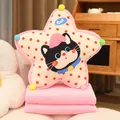 Cute star-shaped black cat print throw pillow with matching pink plush blanket set - Pillow Only (Without Blanket) / Polka Dot