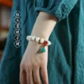 Natural white jade bodhi seed bracelet with pumpkin shaped beads for zen style - Pumpkin Bodhi Style / Single Loop Style / Cream