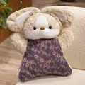 Soft beige plush rabbit toy with a cute purple floral pattern romper SKU variant - 50cm / Cute Rabbit