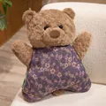 Cute brown curly plush bear pillow wearing purple floral shirt for stress relief. - 50cm / Cute Bear