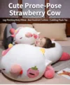 Extra large strawberry cow plush toy pillow showing soft texture and cute design details - Strawberry Doll / 50cm