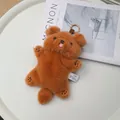 Adorable fluffy brown teddy bear plush toy keychain bag charm with a golden ring - Brown Dog / 28cm (Includes Heat Pack)