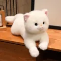 Close-up view of the soft white fur texture on a realistic simulation kitten plush toy - Lying Position - White Cat / 30cm