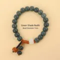 Natural Bodhi root beaded bracelet with green weathered barrel beads and white accent - Green Shadow Bodhi / 7mm / Dark Green