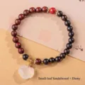Traditional sandalwood and ebony beaded bracelet with white jade Ruyi lock charm - Red Sandalwood and Ebony Leaf Style