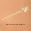Elegante bastoncino per capelli in stile antico con perle e pietra occhio di gatto - Stile Perla di Conchiglia e Pietra Occhio di Gatto (FZ0021)