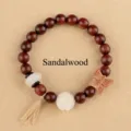 Natural sandalwood bead bracelet with white lotus jade and butterfly wood carving - Butterfly Red Sandalwood Style