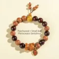 Handmade wooden bead bracelet with peach wood and sandalwood, featuring a cute cat charm. - Peach Wood and Red Sandalwood Lucky Cat Style