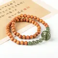 Double strand sandalwood and green jade bead bracelet in elegant Zen minimalist style - Dark Barbie Sandalwood and Jade Double Loop Style