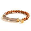 Elegant traditional sandalwood and gray jade bead bracelet with gold lotus charm - Grey Agate and Barbie Sandalwood Style