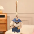 Cute puppy plush keychain in denim bucket hat and overalls for bag decoration - Off-White With Camera Style / Denim Fisherman Hat