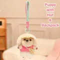 Niedlicher Plüschhund Schlüsselanhänger mit rosa Weste und Strohhut Rucksack - Strohhut Rucksack
