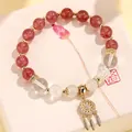 Weißes Kristall und Achat Armband im neuen chinesischen Stil mit Traumfänger-Quaste - Erdbeerquarz Quasten-Armband