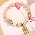 Elegantes Armband aus rosa Rosenquarz und weißem Achat mit goldenem Traumfänger-Anhänger - Rosenquarz Weißer Kristall Achat Armband