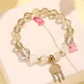 Elegantes Armband aus weißem Achat und Kristall mit goldenem Traumfänger-Quasten. - Zitronenquarz Quasten-Armband