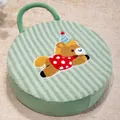 Cute light green lamb wool seat cushion with cartoon bear embroidery and carry handle - Round Bear Style / 40cm Diameter / Green