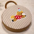 Round lamb wool seat cushion with cute cartoon animal embroidery and carry handle - Round Pony Style / 40cm Diameter / Brown