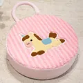Round pink plush lamb wool seat cushion with a cute cartoon pony embroidery and handle - Round Pony Style / 40cm Diameter / Pink