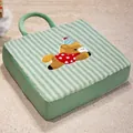 Cuscino per sedia in pile verde a righe con ricamo a forma di orso e maniglia - Stile Orso Quadrato / 40cm Quadrato / Verde