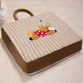 Cuscino per sedia spesso in lana d'agnello con ricamo di orso e maniglia - Stile Orso Quadrato / 40cm Quadrato / Marrone