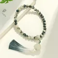 Exquisites Bodhi-Perlenarmband mit stilvoller Farbverlauf-Quaste und Anhänger - Mischfarbe Sechs-Wort-Mantra Handheld