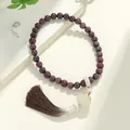 Purple Bodhi mantra bead bracelet with gradient tassel and white cat claw pendant - Purple Grape Six-Word Mantra Handheld